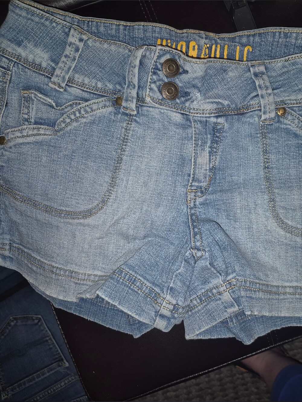 VintageHydraulic Light Blue Distressed Denim Jean Shorts